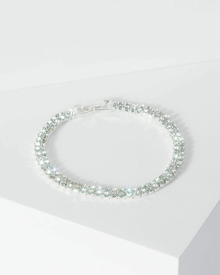 Silver Two Row Crystal Bracelet | Wristwear
