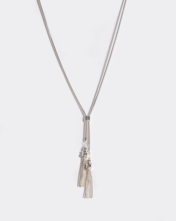 Silver Two Tassel Long Necklace | Necklaces