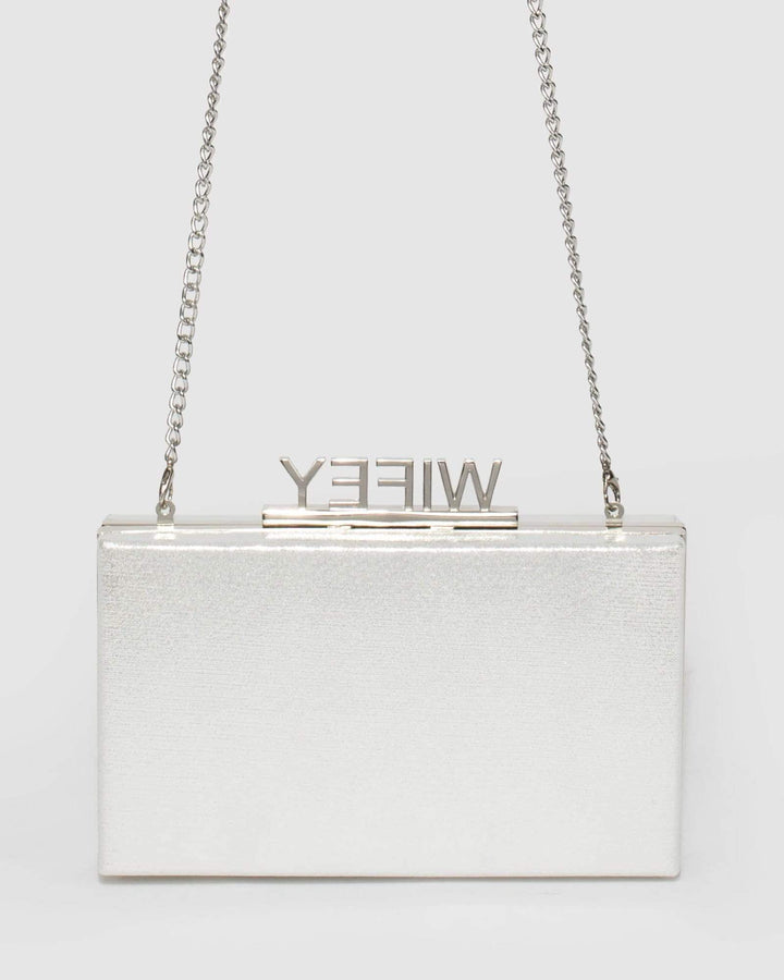 Colette by Colette Hayman Silver Wifey Embellished Clutch Bag