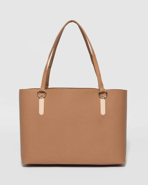 Tan Angelina Tote Bag With Gold Hardware | Tote Bags