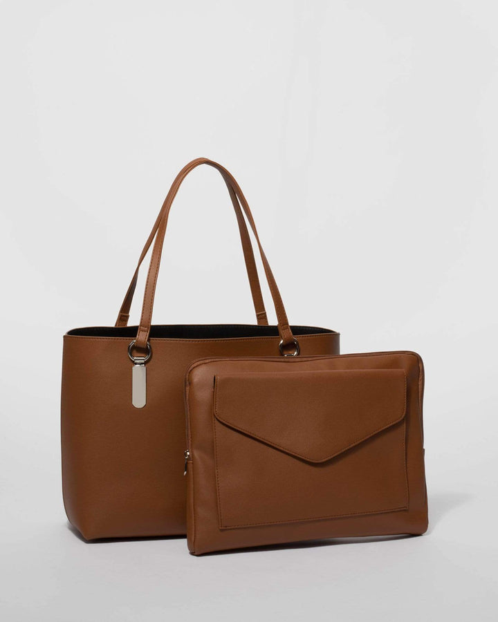 Tan Angelina Tote Bag With Silver Hardware | Tote Bags