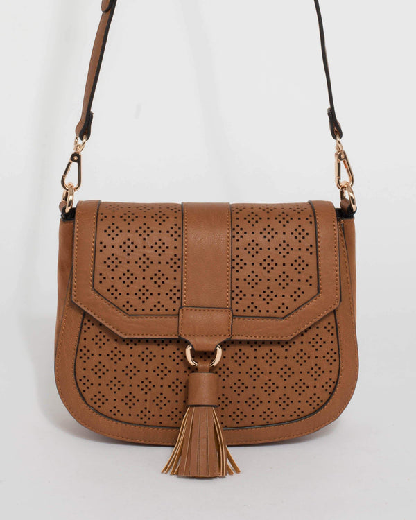 Tan Aria Tassel Saddle Bag | Crossbody Bags