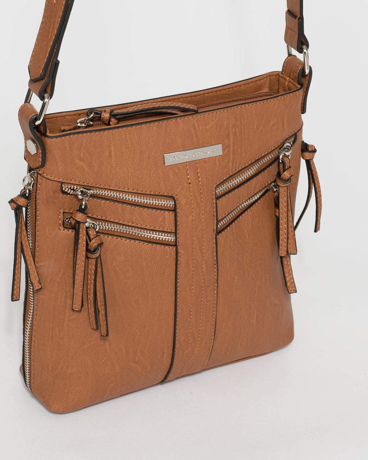 Tan Dahlila Zipper Crossbody Bag | Crossbody Bags