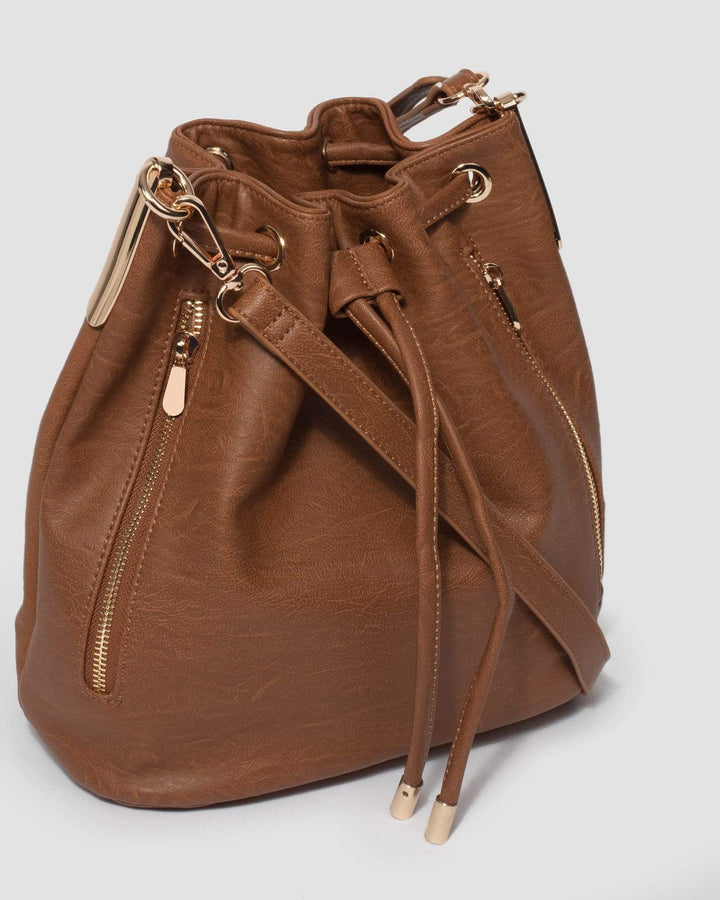 Tan Giselle Hardware Drawstring Bag | Bucket Bags
