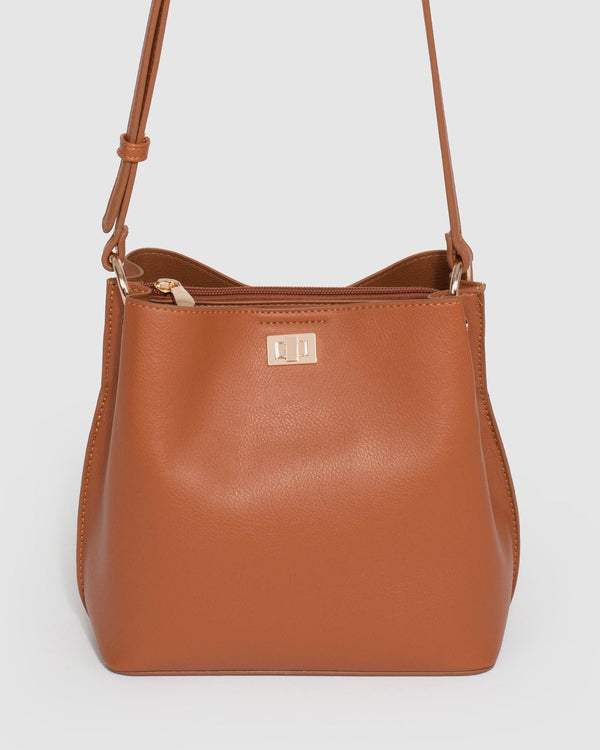 Tan Harsha Lock Bucket Bag | Bucket Bags