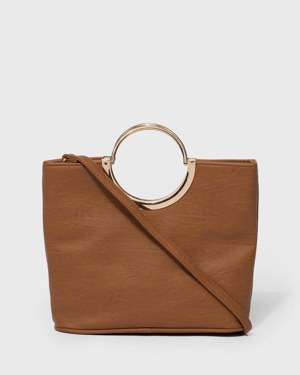 Tan Jessie Circle Handle Clutch Bag | Clutch Bags