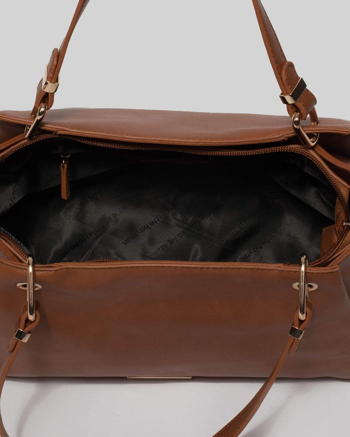 Tan Larisa Pleated Tote Bag | Tote Bags