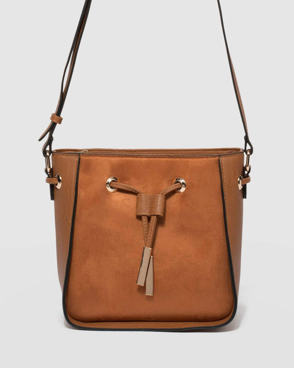 Tan Lea Drawstring Mini Bag | Bucket Bags