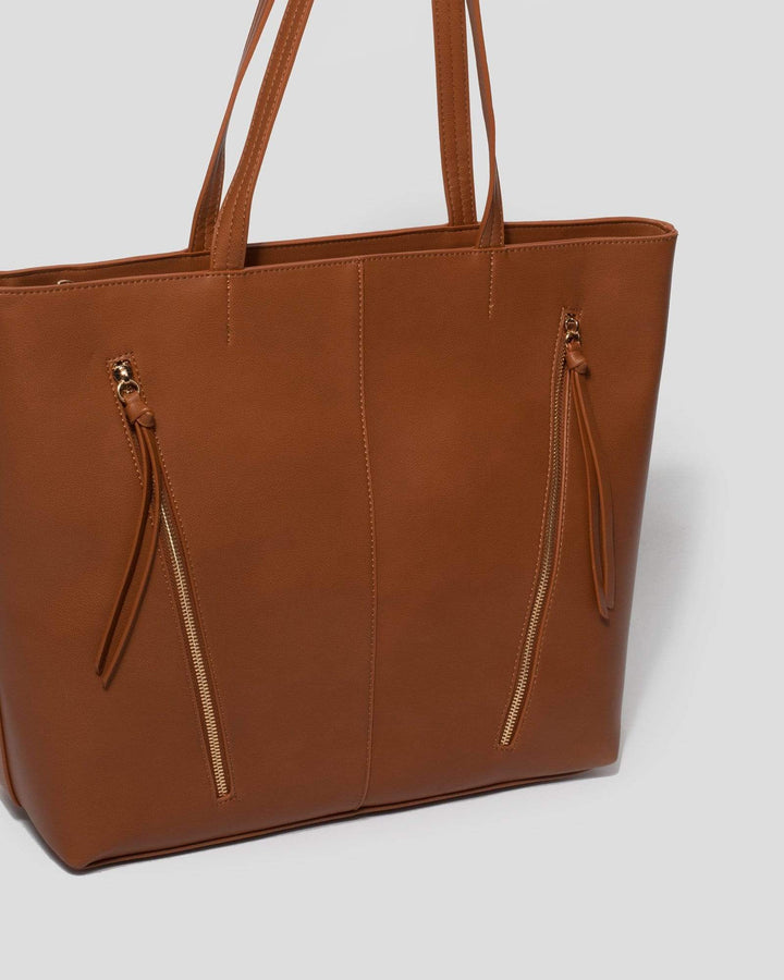 Tan Sandi Zip Tote Bag | Tote Bags