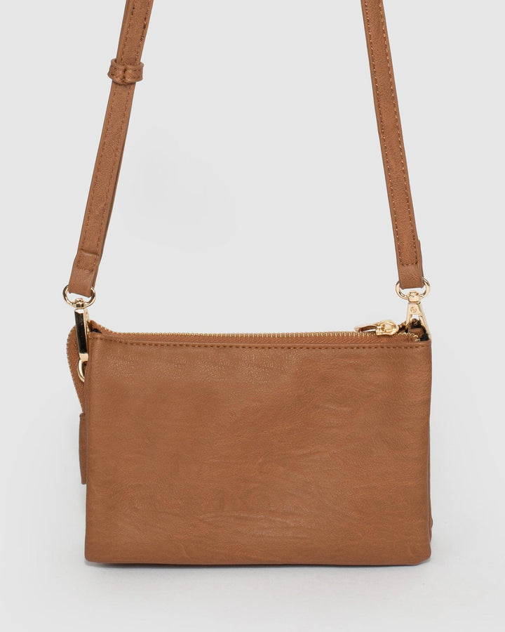 Tan Triple Pocket Crossbody Bag | Crossbody Bags
