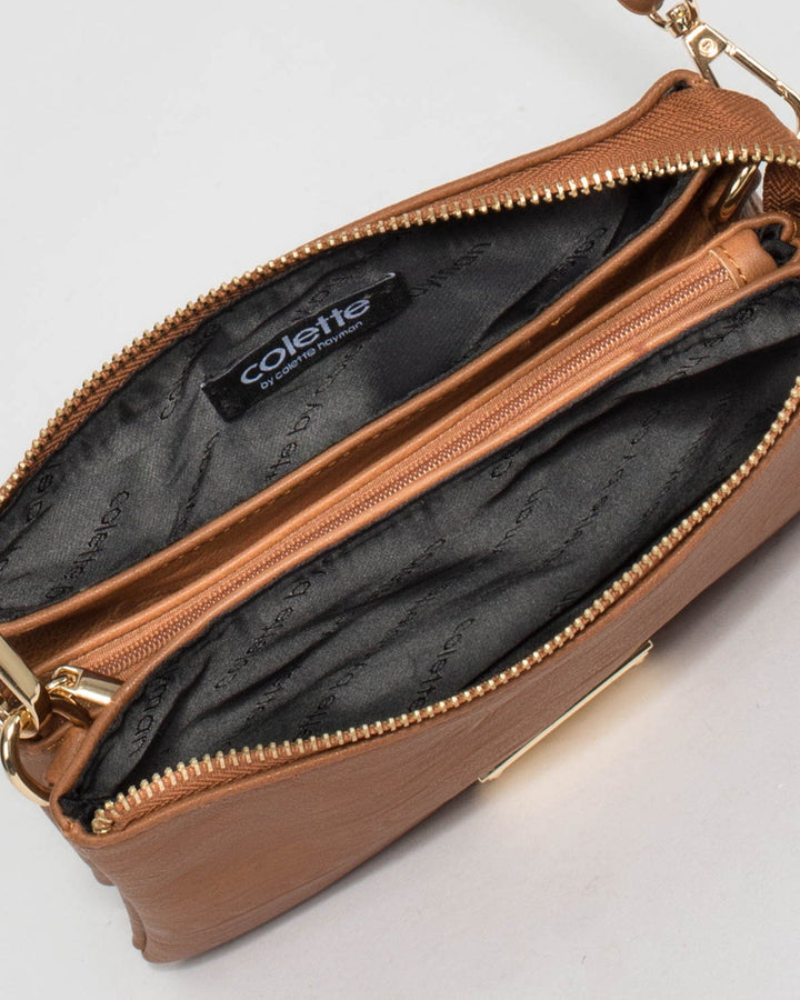 Tan Triple Pocket Crossbody Bag | Crossbody Bags
