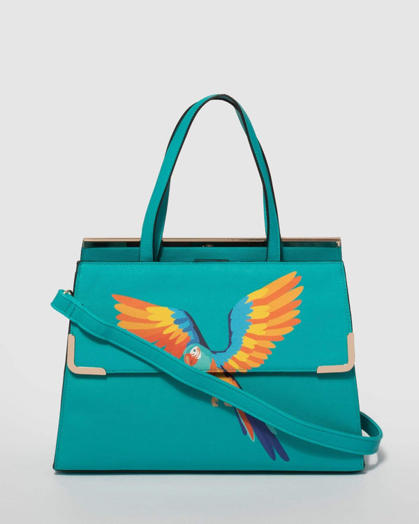 Teal Medium Parrot Tote Bag | Tote Bags