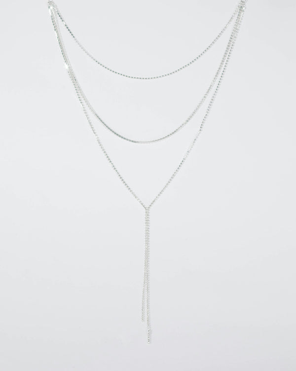 Colette by Colette Hayman Thin Diamante Multi Layered Lariat Necklace