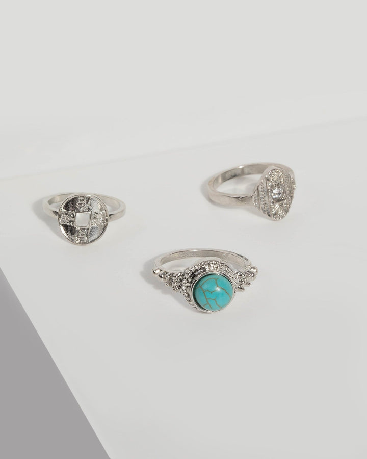 Turquoise Cracked Stone Ring Set | Rings