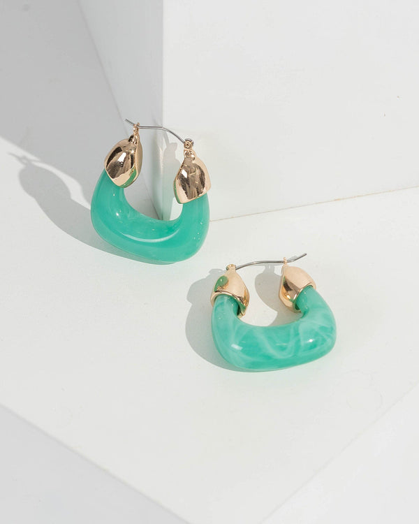 Turquoise Metal And Acrylic Detail Hoop Earrings | Earrings