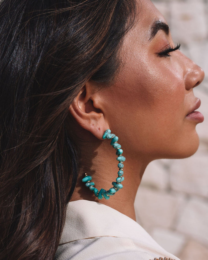 Turquoise Stone Look Detailed Hoop Earrings | Earrings