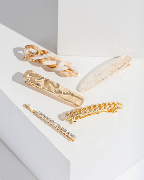Colette by Colette Hayman White and Gold 5 Pack Style Hair Slides