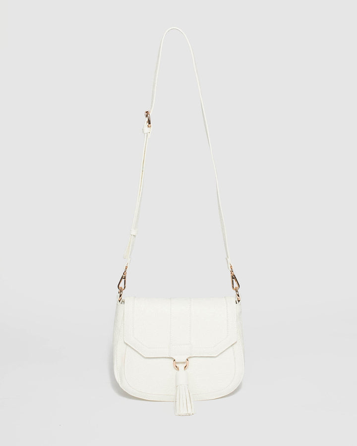White Aria Tassel Saddle Bag | Slouch Bags