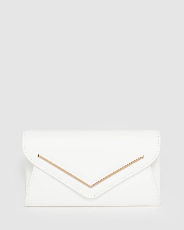 White Clare Metal Bar Clutch Bag | Clutch Bags