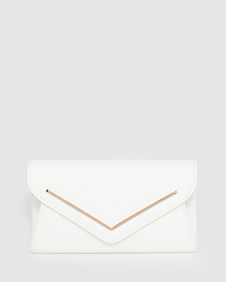 White Clare Metal Bar Clutch Bag | Clutch Bags