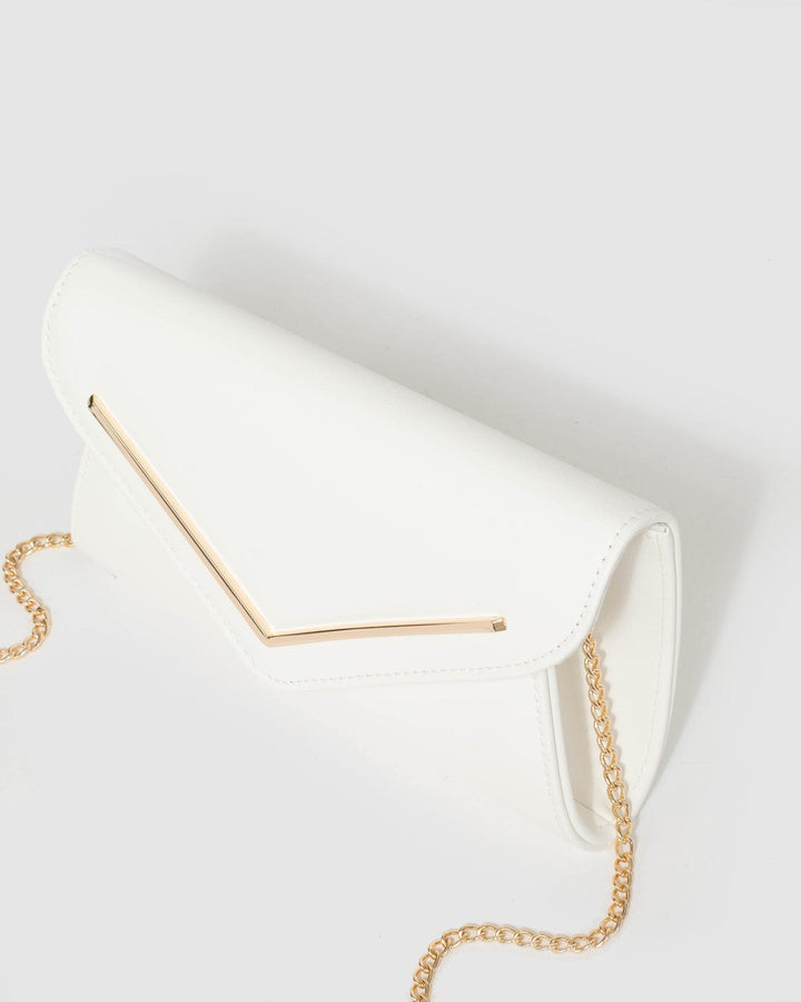White Clare Metal Bar Clutch Bag | Clutch Bags