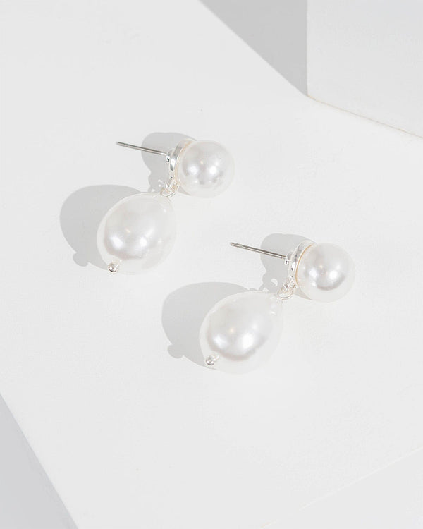 Colette by Colette Hayman White Double Drop Organic Stud Earrings