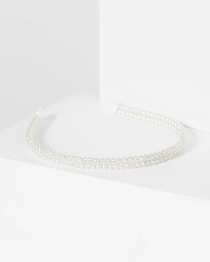 White Double Pearl String Headband | Accessories