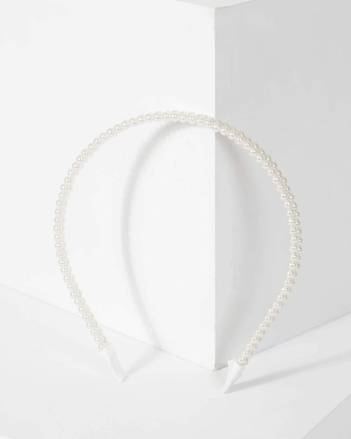 White Double Pearl String Headband | Accessories