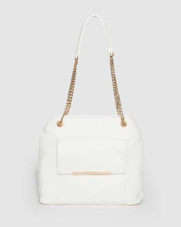 White Eliza Pocket Shoulder Bag | Tote Bags