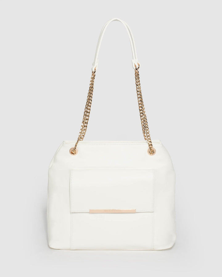 White Eliza Pocket Shoulder Bag | Tote Bags