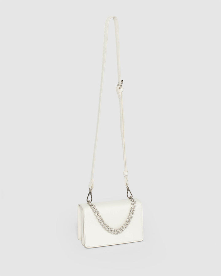 Colette by Colette Hayman White Fleur Crystal Chain Bag