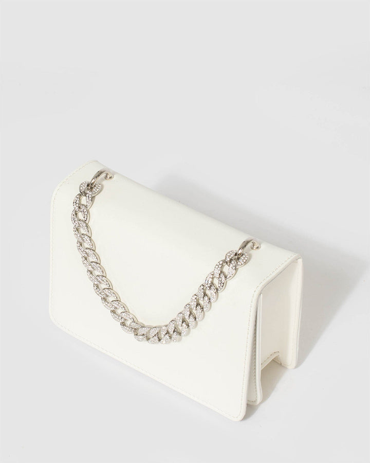 Colette by Colette Hayman White Fleur Crystal Chain Bag