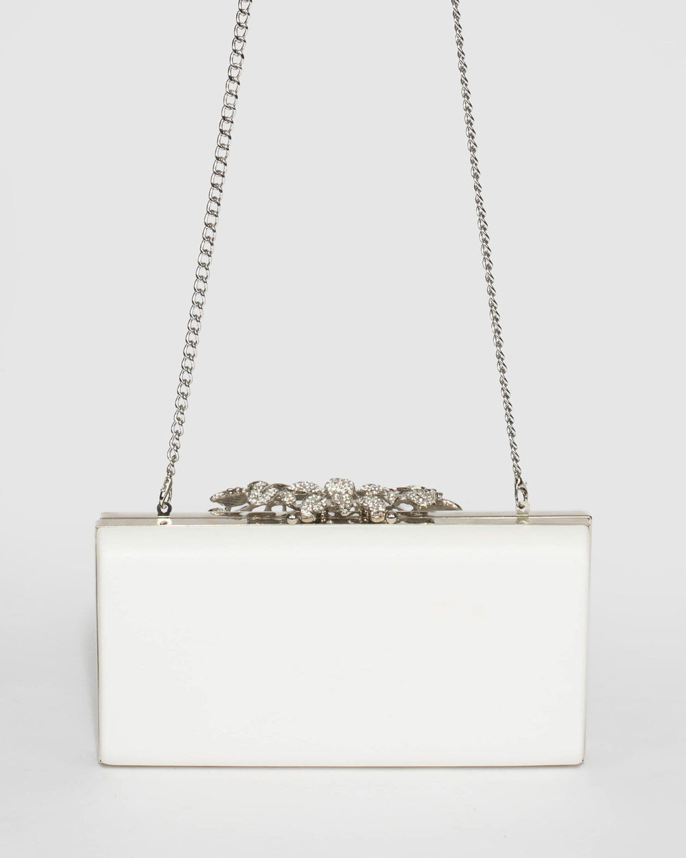 White Floral Clip Clutch Bag