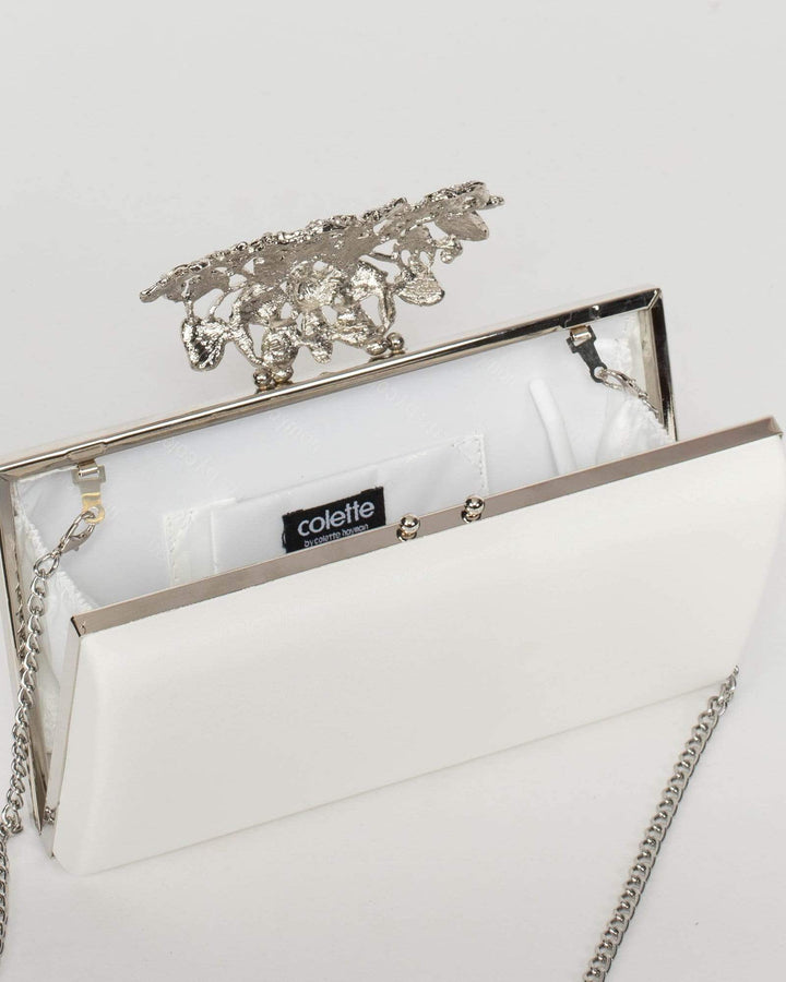 White Floral Clip Clutch Bag | Clutch Bags