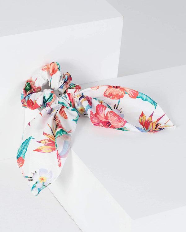 White Floral Scarf Scrunchie | Accessories