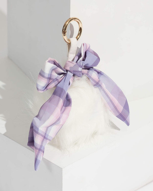 White Fluffy Floral Pom Pom Keyring | Bag Accessories