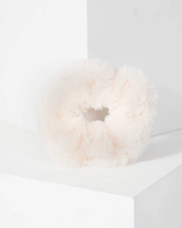White Fluffy Scruchie | Hair Accessories