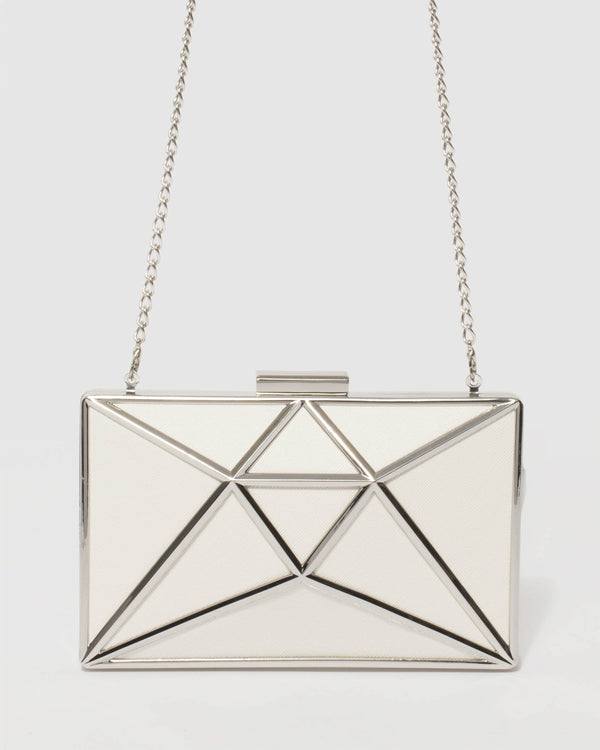White Geometric Large Clutch Bag | Clutch Bags