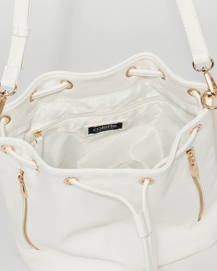 White Giselle Hardware Bucket Bag | Bucket Bags