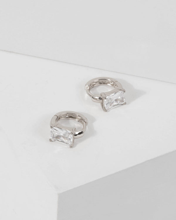 White Gold Crystal Huggie Hoop Earrings | Earrings