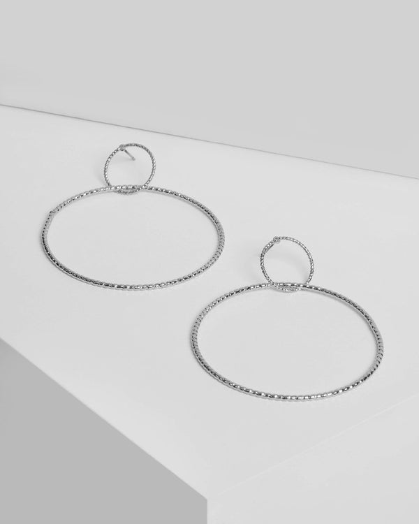 White Gold Double Hoop Twisted Earrings | Earrings