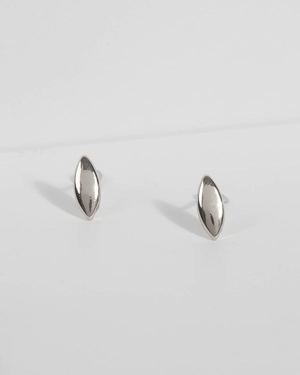 White Gold Plated Micro Oval Stud Earrings | Earrings