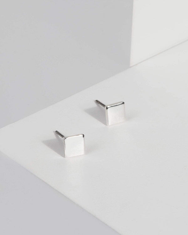 White Gold Plated Square Stud Earrings | Earrings