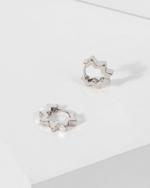 White Gold Star Point Huggie Hoop Earrings | Earrings