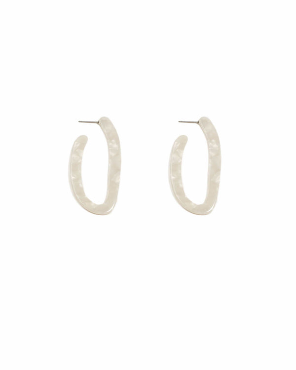 White Gold Tone Acrylic Organic Oval Hoop Earrings | Earrings