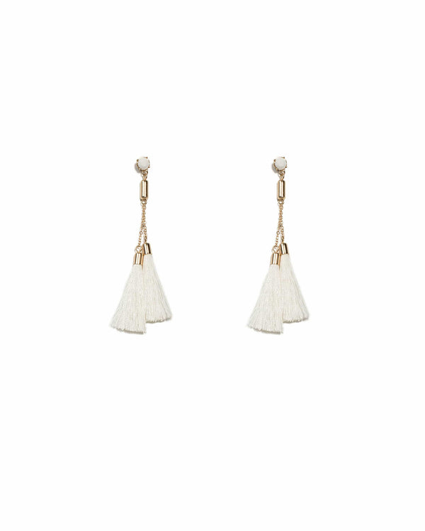 White Gold Tone Double Tassel Statement Earrings | Earrings