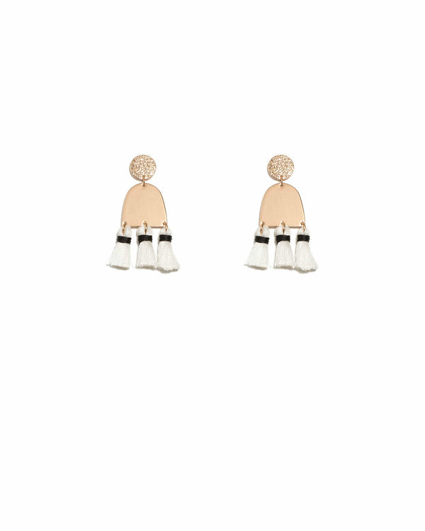 White Gold Tone Geometric Mini Tassel Earrings | Earrings