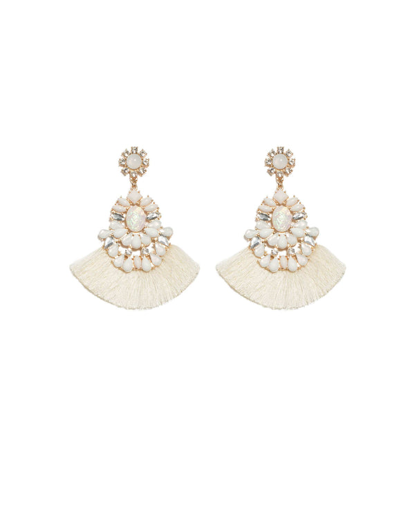 White Gold Tone Multi Deco Tassel Earrings | Earrings
