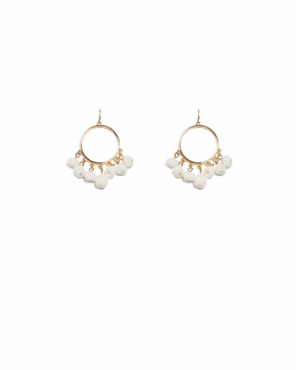 White Gold Tone Pom Pom Circle Drop Earrings | Earrings