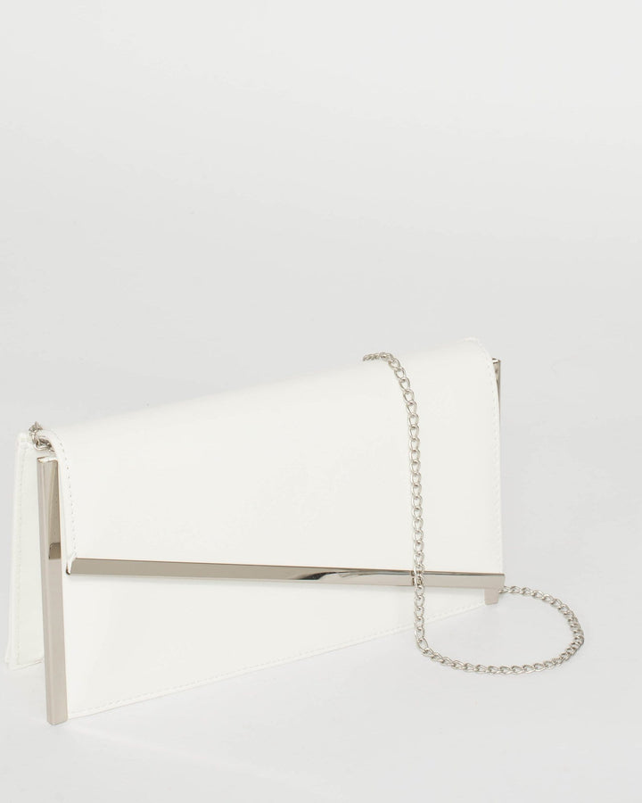 White Jessie Diag Bar Clutch Bag | Clutch Bags